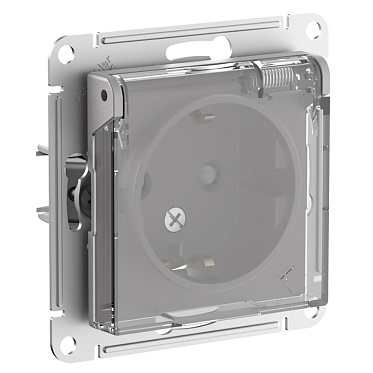 Systeme electric atlasdesign aqua Алюминий Розетка с/з со шторками с прозрач. крышк, 16А,ip44, мех s