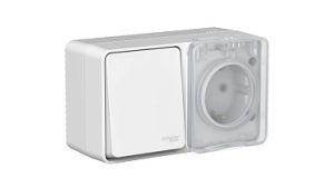 Systeme electric atlasdesign profi54 Наруж Серый Блок: Роз. з/к со шт. 16А, Выкл.1 клав.10А se atn54