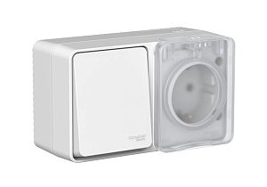 Systeme electric atlasdesign profi54 Наруж Серый Блок: Роз. з/к со шт. 16А, Выкл.1 клав.10А se atn54