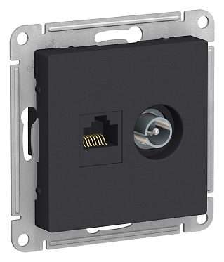 Розетка двойная ТВ+комп, кат. 5Е, мех, карбон