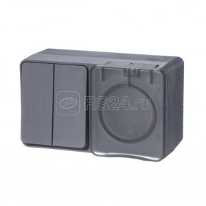 Atn544074 Блок: розетка з/к шт 16А + выкл. 2 к 10А ip54 антрацит