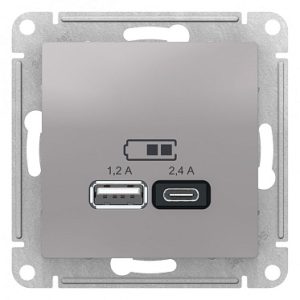 Atn000339 usb розетка А+С, 5В/2,4А, 2х5В/1,2А, механизм, алюминий