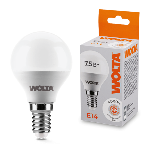 Светодиодная лампа wolta 25s45gl7.5e14 7.5Вт 4000k e14