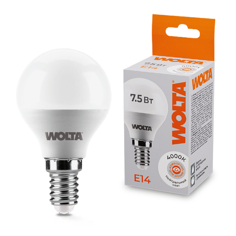 Светодиодная лампа wolta 25s45gl7.5e14 7.5Вт 4000k e14