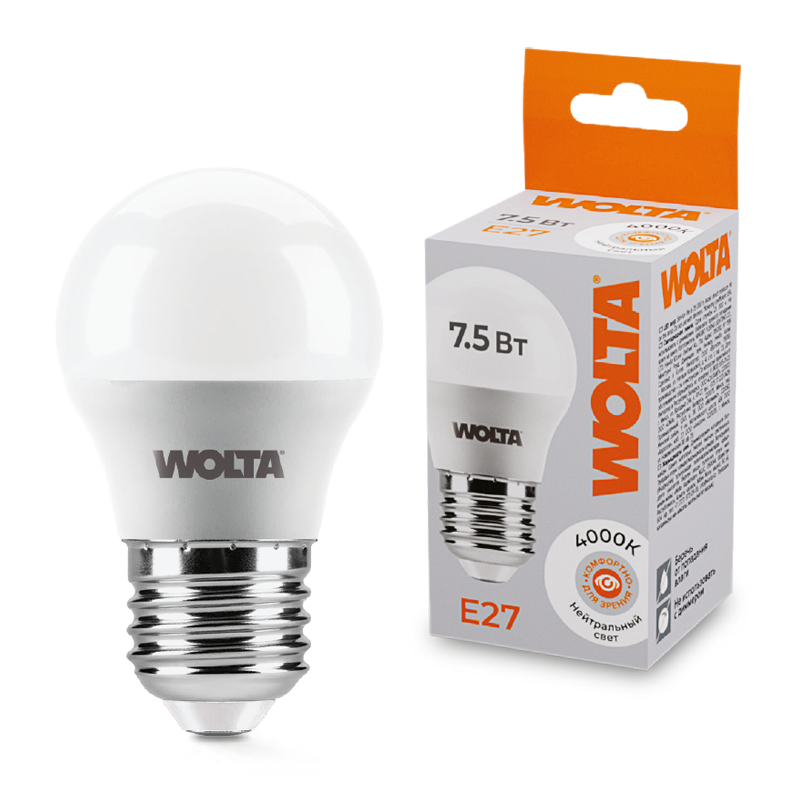 Светодиодная лампа wolta 25s45gl7.5e27 7.5Вт 4000k e27