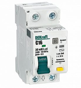 Dekraft Дифференциальный автомат (АВДТ) 1Р+n 16А 30мА тип ac х ка c ДИФ 103 4.5кА 16052dek