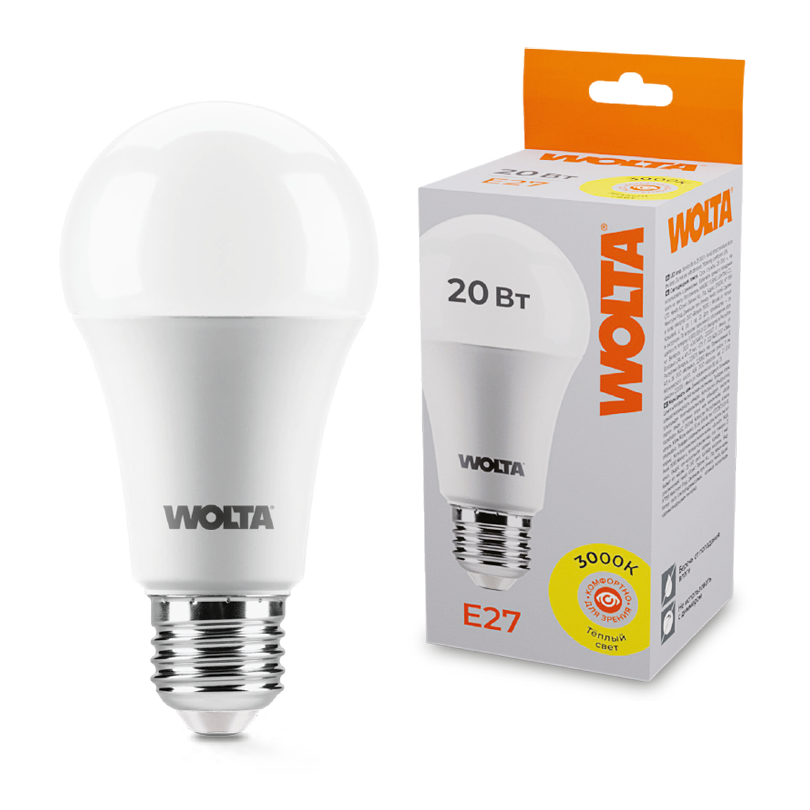 Светодиодная лампа wolta 25y65bl20e27 20Вт 3000К e27