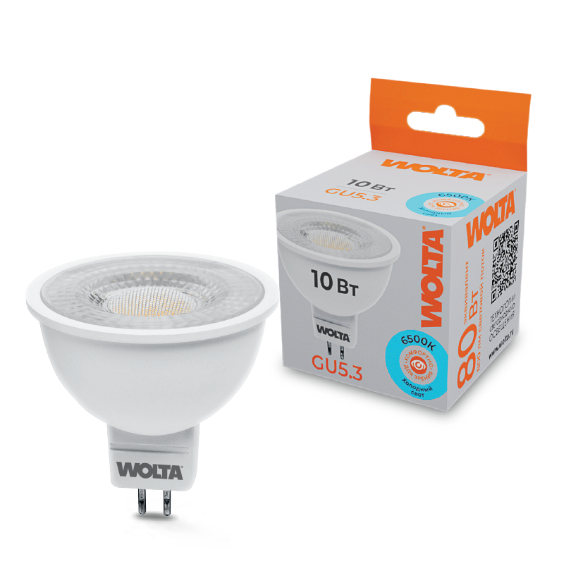 Светодиодная лампа wolta wstd mr16 220v10w6kgu5.3 l с линзой 10Вт 6500k gu5.3