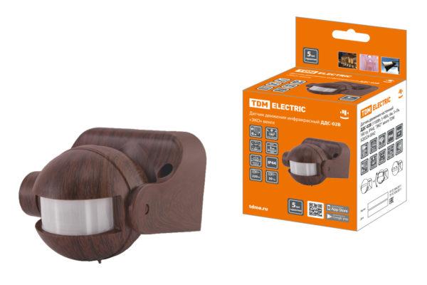 Датчик движения настенный ДДС 02В (1100Вт, 5 480с, 6м, 5+Лк, 180гр, ip44), "ЭКО" венге tdm