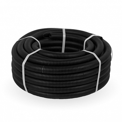 Труба гофрированная ПВХ легкая 350 Н черная с/з d32 мм (25м/1375м уп/пал) Промрукав