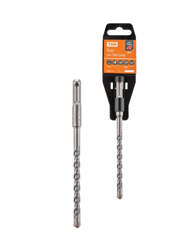 Бур по бетону, 8?160?100 мм, sds plus, 4 резца, пластиковый держатель, 1 шт, "Рубин" tdm