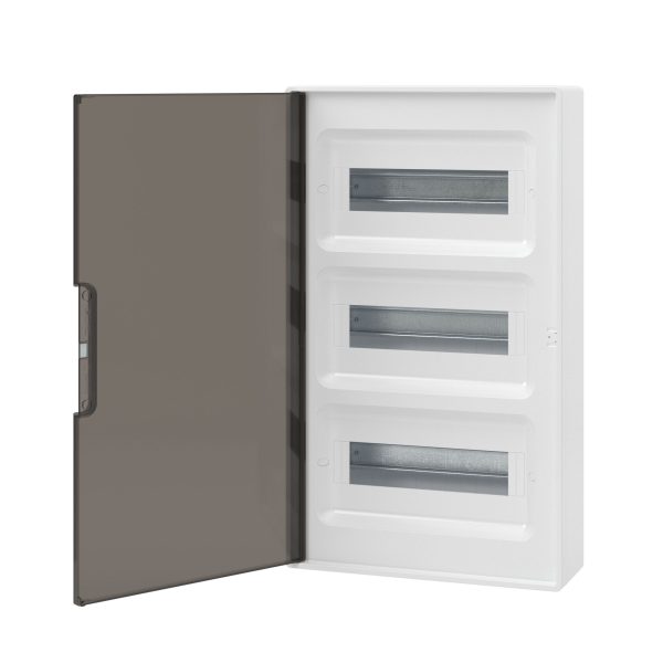 Dkc frame Щиток 36 мод настенный , белый, с тонированной дверцей, с 4 мя шинами pen (2шт на 8 отв. и