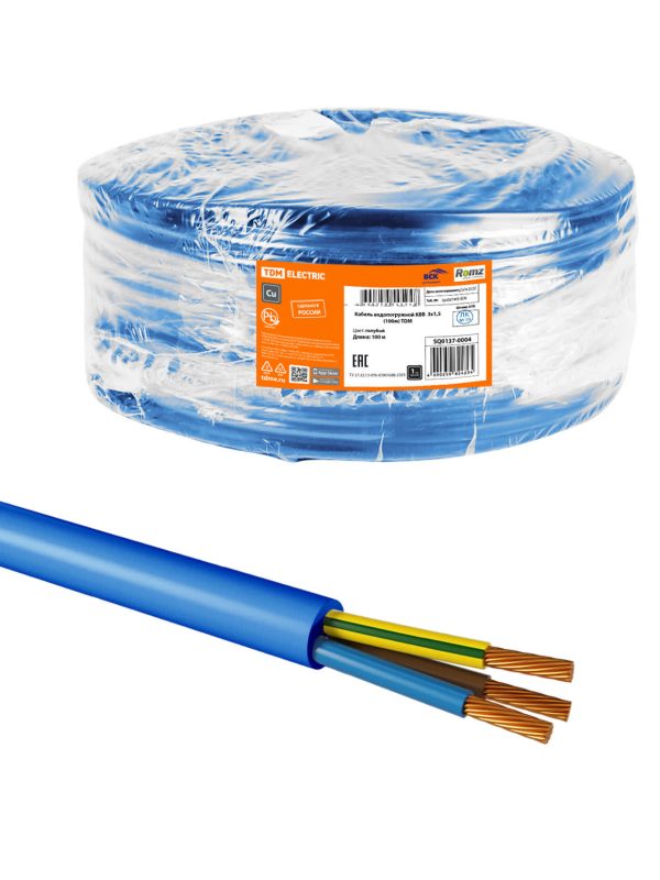 Кабель водопогружной КВВ 3х1,5 (100м) tdm