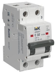 Выключатель автоматический дифференциального тока 2п c 32А 30мА тип ac АВДТ b10n armat iek ar b10n 2