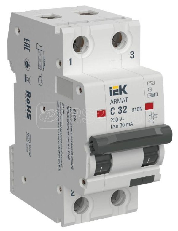 Выключатель автоматический дифференциального тока 2п c 32А 30мА тип ac АВДТ b10n armat iek ar b10n 2