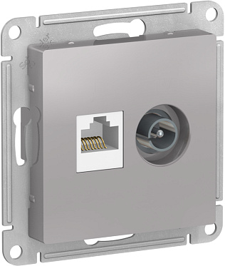 Systeme electric atlasdesign Алюминий Розетка двойная комп+ТВ, rj45+tv, кат.5e, механизм se atn00038