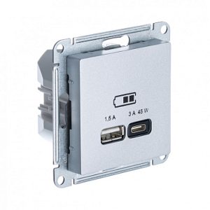 Systeme electric atlasdesign Алюминий usb Розетка a + тип c 45w высокоскор.заряд. qc,pd, мех. se atn