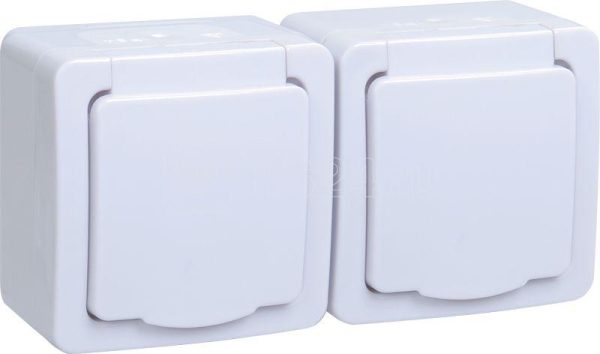 Iek germes plus Бел Розетка 2 мест. в сборе с корпусом с З/К откр. уст ки16А 220 250В с крышкой винт