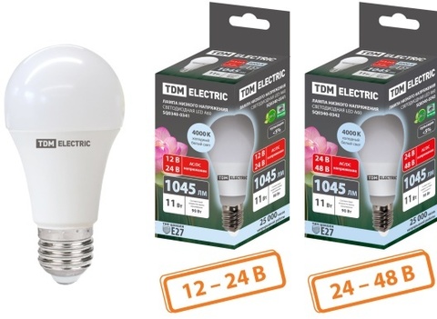 Лампа светодиодная низковольтная МО a60 11 Вт, 12 24 В, 4000 К tdm