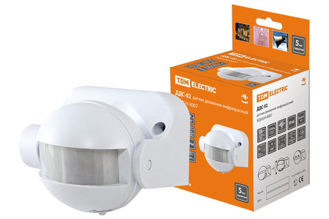 Датчик движения настенный ДДС 02 1100Вт, 5 480с, 12м, 5+Лк, 180гр, ip44, tdm