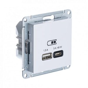Systeme electric atlasdesign Белый usb Розетка a + тип c 45w высокоскор.заряд. qc, pd, мех. se atn00