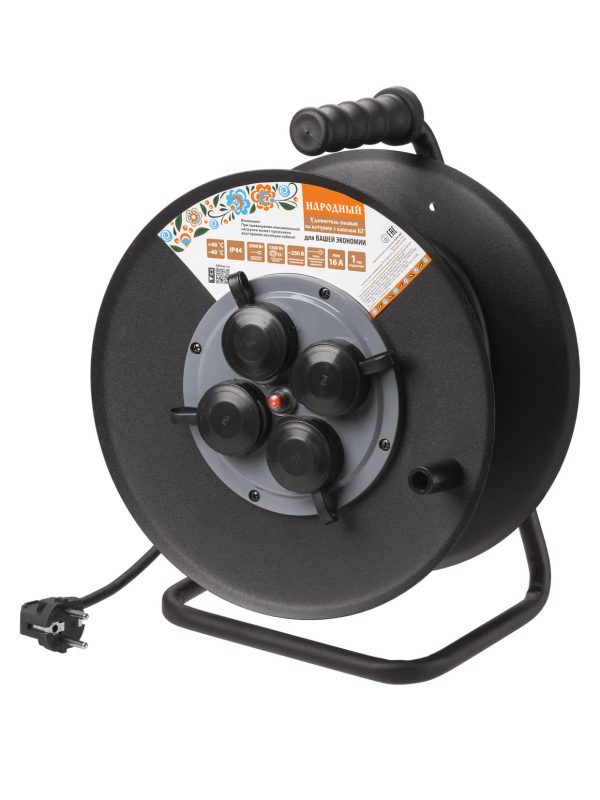 Удлинитель силовой УХз16 004 (метал. катушка, А3, 4 места ip44/30 м КГ 3500 Вт) Народный УС1 43128