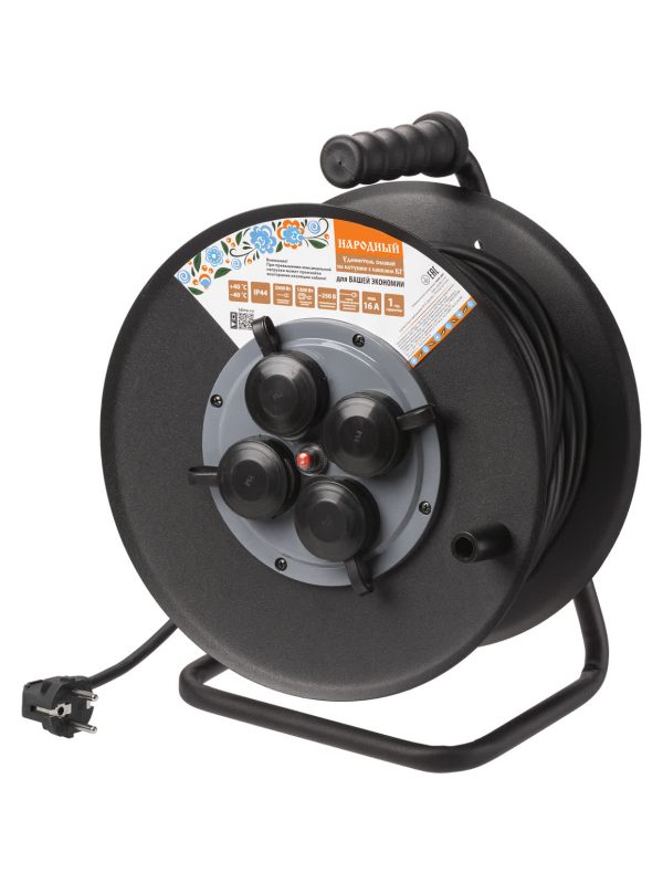 Удлинитель силовой УХз16 004 (метал. катушка, А3, 4 места ip44/50 м КГ 3500 Вт) Народный УС1 43128