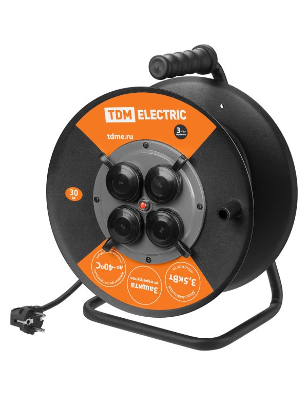 Удлинитель силовой УХз16 004 tdm (метал. катушка, А3, 4 места ip44/30м КГТП ХЛ 3х1,5) УС1 43128