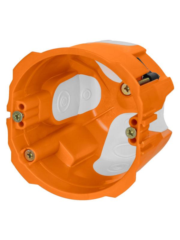 Установочная коробка СП d68х50 мм, 2 х компон., саморезы, пл. лапки, ip30, оранж., инд. штрихкод tdm