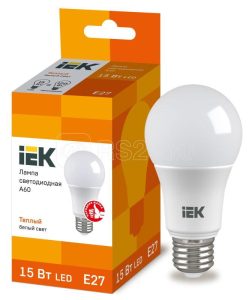 Iek Лампа светодиодная eco a60 шар 15Вт 230В 3000К e27 lle a60 15 230 30 e27