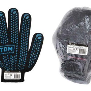 Перчатки утепленные х/б с ПВХ, двойные зимние, "Протектор", черные, 1 пара, tdm