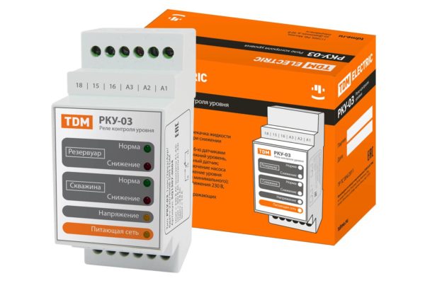 Реле контроля уровня РКУ 03 1нас/2рез/4ур/6датч 230/400В din (без датчиков) tdm