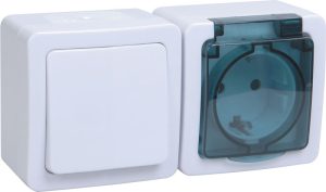 Iek germes plus БГб 22 31 ГПБд блок "выкл 1кл + розетка 1м с з/к" о/у ip54 (кл.бел./кр.дым.) ebgmp20