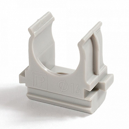 Крепёж клипса для труб d16 мм безгалогенная (hf) атмосферостойкая серая (100шт/2000шт уп/кор) Промру