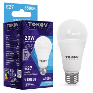 Лампа светодиодная 20Вт А60 6500К Е27 176 264В tokov electric tke a60 e27 20 6.5k