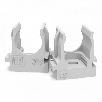 Крепеж клипса для труб атмосферостойкая для прямого монтажа серая в п/э d16 мм (100шт/1100шт уп/кор)