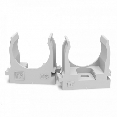 Крепеж клипса для труб атмосферостойкая для прямого монтажа серая в п/э d25 мм (100шт/700шт уп/кор)