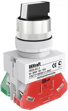 25052dek ПЕ22 ac 3 blk переключатель 3 фикс. положения, стандартная ручка без инд. черная