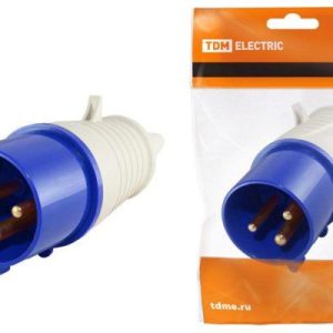 Вилка 013 2Р+РЕ 16А 220В ip44 tdm
