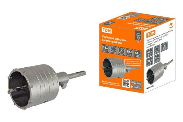 Коронка ударная по кирпичу и бетону, победит, sds plus, d 68 мм, М22, в сборе, "Гранит" tdm