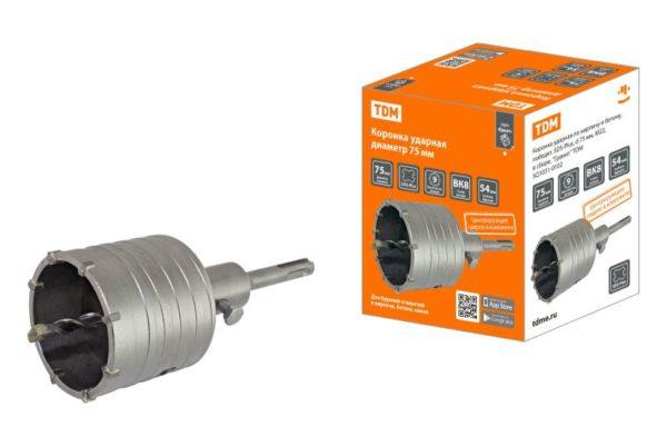 Коронка ударная по кирпичу и бетону, победит, sds plus, d 75 мм, М22, в сборе, "Гранит" tdm