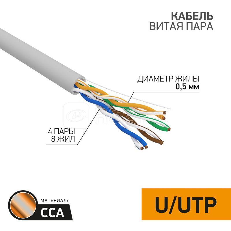 Кабель витая пара u/utp кат.5e 4х2х24awg solid cca pvc сер. (м) proconnect 01 0043 3