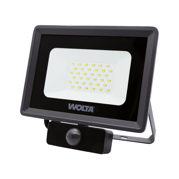 Светодиодный прожектор wolta wfl 30w/06s 30Вт 5700k ip65 2700лм с датчиком