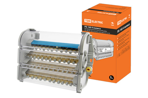 Распределительный блок на din рейку РБ 160 4П 160А (4 шины 2x9+2x8+7x7+1x12) tdm