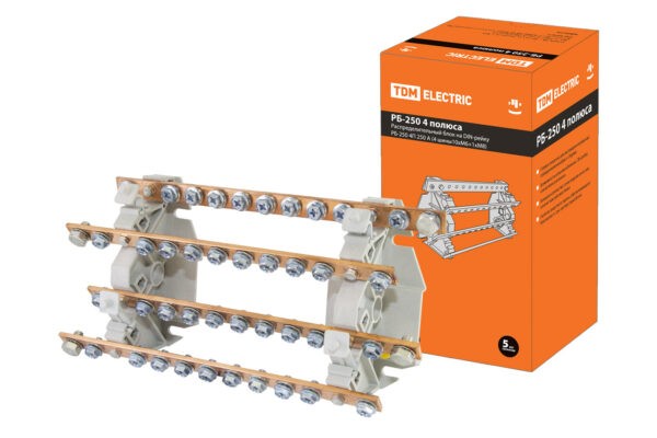 Распределительный блок на din рейку РБ 250 4П 250А (4 шины 10xm6+1хm8) tdm
