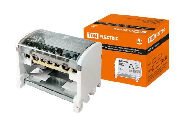 Модульный распределительный блок на din рейку МРБ 100 2П 100А 2х7 групп tdm