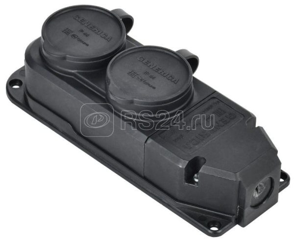 Iek generica Розетка (колодка) 2 ая с защит. кр. 16А ip44 черная erk20 016 02 44 k02 g