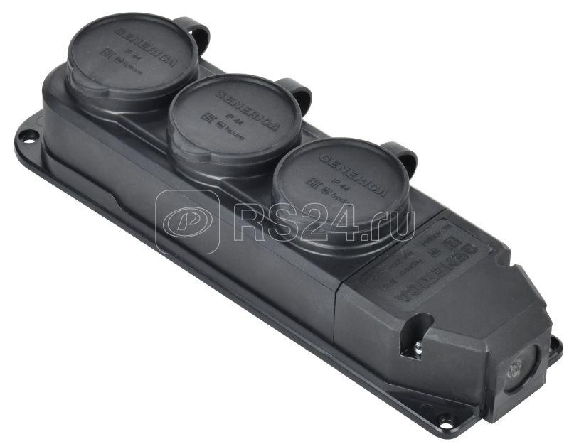 Iek generica Розетка (колодка) 3 ая с защит. кр. ip44 черная erk20 016 03 44 k02 g