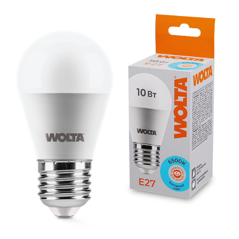 Светодиодная лампа wolta 25w45gl10e27 10Вт 6500k e27