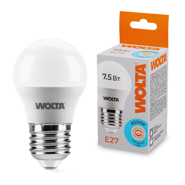 Светодиодная лампа wolta 25w45gl7.5e27 7.5Вт 6500k e27